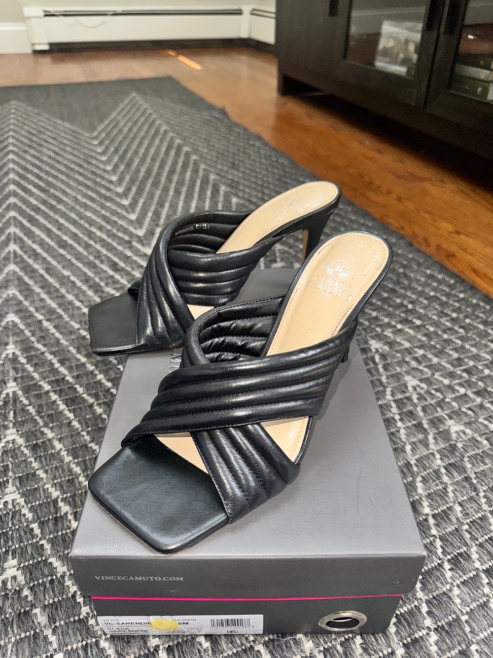 Vince Camuto Black Quilted Crisscross Mule Heels | Size: 8